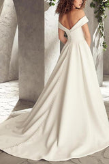 Off Shoulder Ball Gown Wedding Dress Satin
