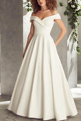 Off Shoulder Ball Gown Wedding Dress Satin