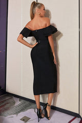 Off Shoulder Black Homecoming Dress Party Dress with Slit