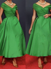 Off Shoulder Sleeveless A Line Ruched Ankle Length Dress for the Mother of the Bride