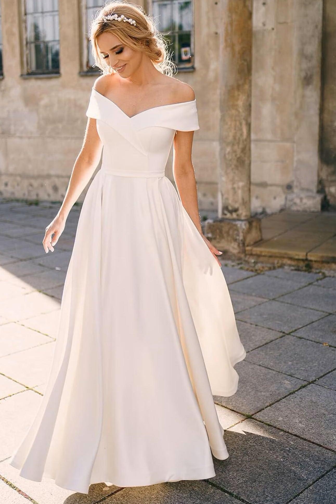 Off The Shoulder A Line Wedding Dress