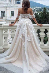 Off The Shoulder Appliques Wedding Dress A Line Tulle Bridal Dress