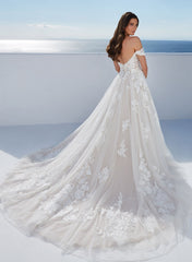 Off The Shoulder Ball Gown Lace Wedding Dress With Tulle