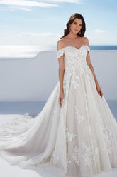 Off The Shoulder Ball Gown Lace Wedding Dress With Tulle