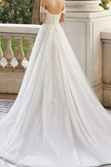 Off The Shoulder Ball Gown Wedding Dress With Short Sleeves Tulle Lace and Appliques