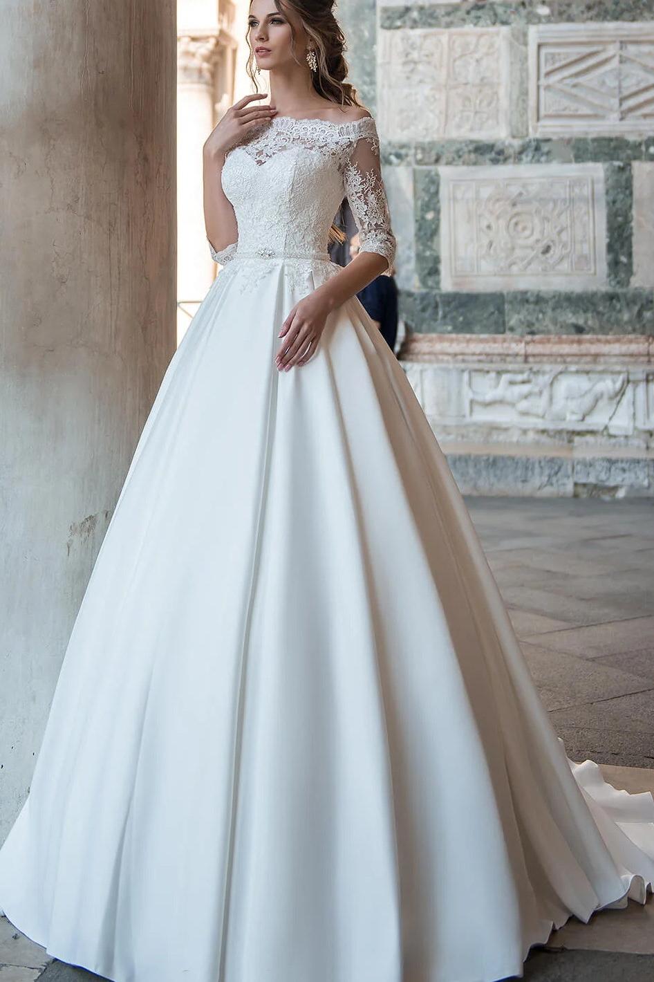 Off The Shoulder Ball Gown Wedding Dress With Sleeves