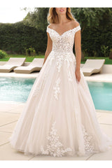Off The Shoulder Ball Gown Wedding Dress with Classic Lace