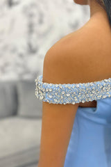 Off The Shoulder Blue Prom Dress Mermaid Long Formal Dress