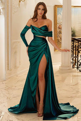 Off The Shoulder Charmeuse Bridesmaid Dress With High Split