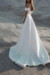 Off The Shoulder Court Train Wedding Dress With Split Front