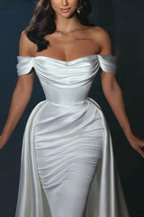 Off The Shoulder Cowl Neck Satin Wedding Dress