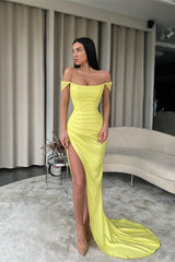 Off The Shoulder Daffodil Mermaid Prom Dress Sequins Long Split