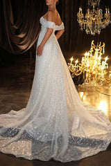 Off The Shoulder Detachable Sequined Trumpet/Mermaid Wedding Dress