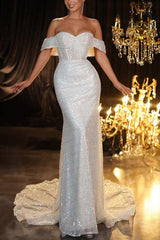 Off The Shoulder Detachable Sequined Trumpet/Mermaid Wedding Dress