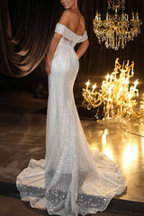 Off The Shoulder Detachable Sequined Trumpet/Mermaid Wedding Dress