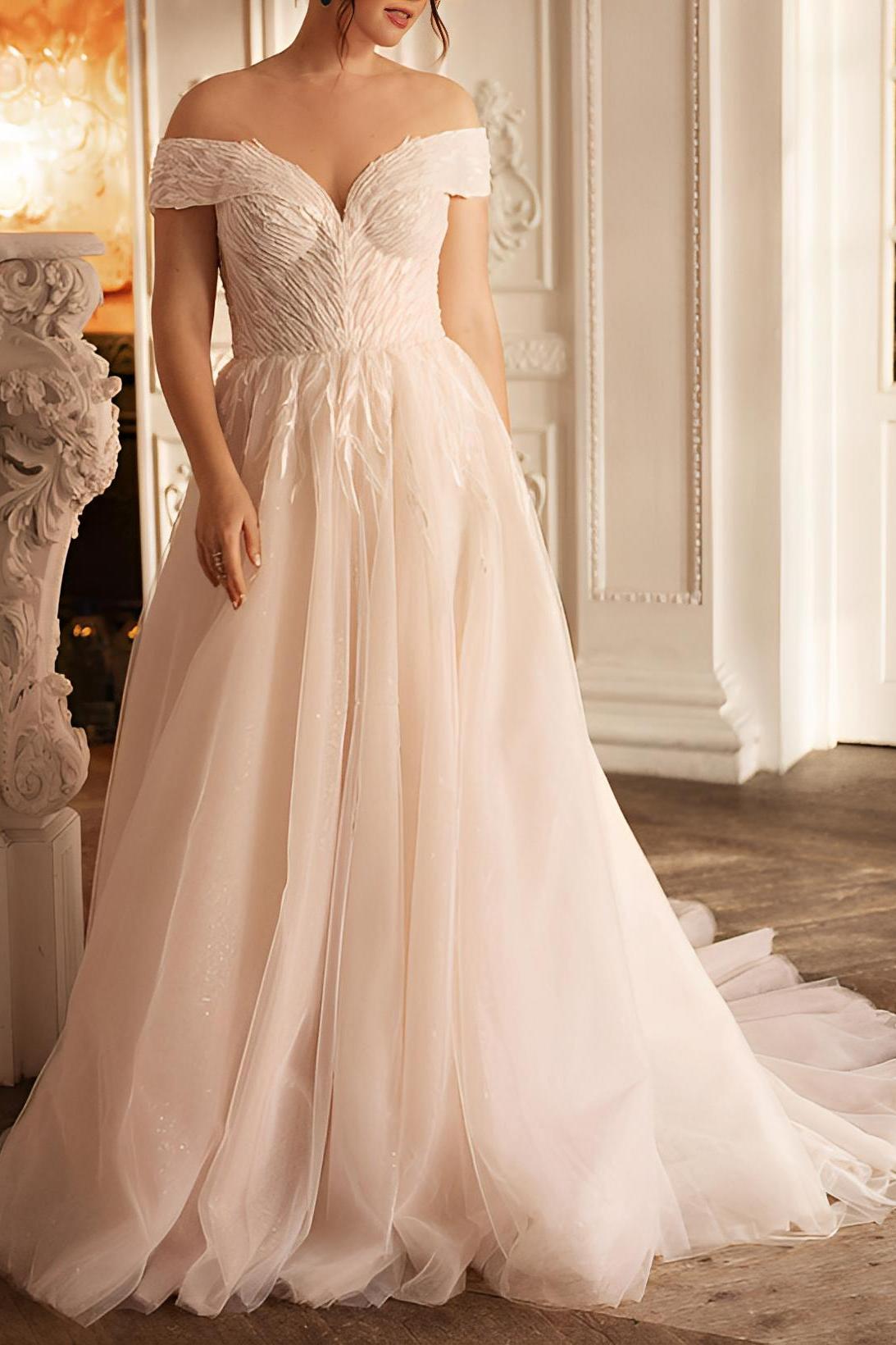 Off The Shoulder Lace/Tulle Wedding Dress for Plus Size