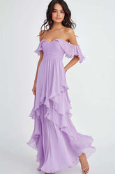 Off The Shoulder Lilac Ruffled Long Formal Dress