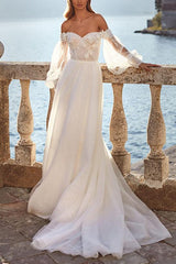 Off The Shoulder Long Sleeves Lace/Tulle Wedding Dress