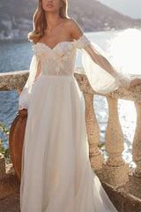 Off The Shoulder Long Sleeves Lace/Tulle Wedding Dress