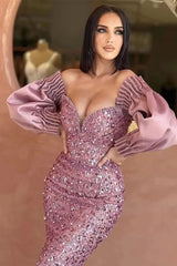 Off The Shoulder Mermaid Long Sleeve Evening Dress with Sequins