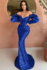 Off The Shoulder Mermaid Long Sleeve Evening Dress with Sequins