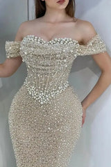 Off The Shoulder Prom Dresses Mermaid Sequined Evening Formal Dresses