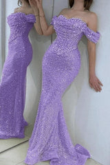 Off The Shoulder Prom Dresses Mermaid Sequined Evening Formal Dresses