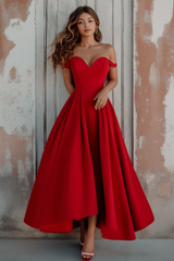 Off The Shoulder Red Wedding Guest Dress A Line Formal Dress