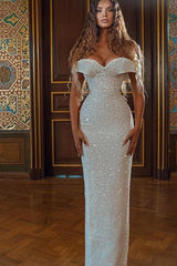 Off The Shoulder Sequined Sheath/Column Wedding Dress