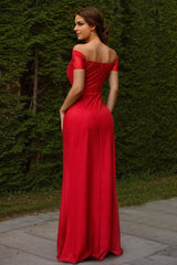 Off The Shoulder Silk Like Satin Bridesmaid Dress With High Split