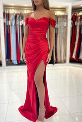 Off The Shoulder Simple Bridesmaid Dress With Split Front