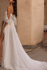 Off The Shoulder Sleeveless Lace Wedding Dress