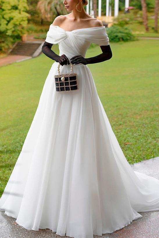 Off The Shoulder Sleeveless Organza Wedding Dress