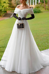 Off The Shoulder Sleeveless Organza Wedding Dress