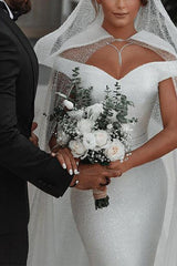 Off The Shoulder Sleeveless Sequined Trumpet/Mermaid Wedding Dress