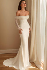 Off The Shoulder Sleeveless Sweep Train Sequined Wedding Dress With Panel Train
