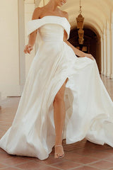 Off The Shoulder Sleeveless Wedding Dress With Split Front/Bow(s)