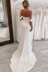 Off The Shoulder Slit Wedding Dress With Sheath/Column