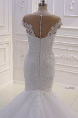 Off The Shoulder Sweetheart White Lace Appliques Tulle Mermaid Wedding Dress