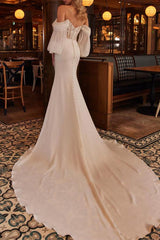 Off The Shoulder Trumpet/Mermaid Lace/Silk Like Satin Wedding Dress