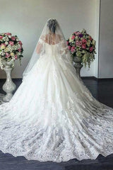 Off The Shoulder Tulle Court Train Wedding Dress With Appliques Lace