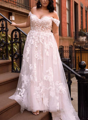 Off The Shoulder Tulle Lace Wedding Dress With Appliques Lace