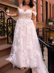 Off The Shoulder Tulle Lace Wedding Dress With Appliques Lace
