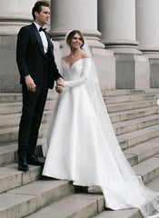 Off The Shoulder Wedding Dress with Elegant Ball Gown Long Sleeves