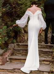 Off The Shoulder Wedding Dress with Long Puff Sleeves