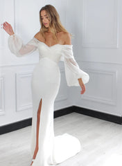 Off The Shoulder Wedding Dress with Long Puff Sleeves
