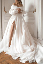 Off The Shoulder Wedding Dress with Romantic Long Sleeves