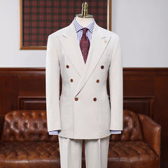 Off White Double Breasted Peaked Lapel Prom Suit