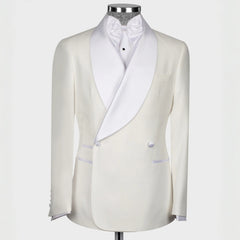 Off White Double Breasted Shawl Lapel Wedding Suit