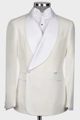 Off White Double Breasted Shawl Lapel Wedding Suit